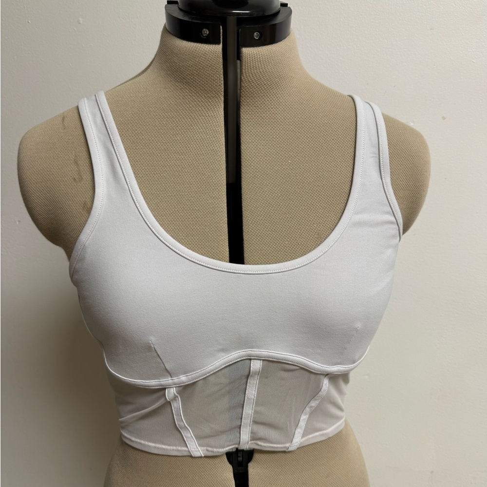 ALO Yoga White Mesh-Panel Crop Tank